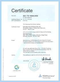 ISO / TS 16949 : 2009 certificate